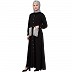 Front open abaya with white patch pocket- Black
